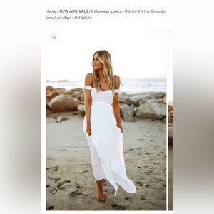 ODELLA OFF THE SHOULDER SMOCKED MAXI- OFF WHITE